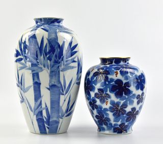 2 Japanese "Fukugawa" Blue & White Vase, Taisho P.