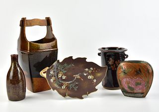 Group of 5 Japanese Vase,Bottle, Plate, Jars