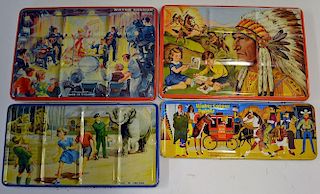 Selection of 4 Vintage Paint Boxes all having illustrated lids featuring Cowboys and Indians, Pop Gr
