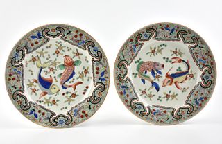 Pair of French "Limoges" Famille Verte Fish Plate