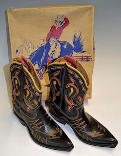 Pair of Children's Texas Cowboy Boots with colourful design in original box, boot having hardly any
