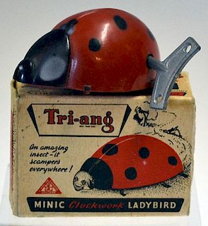 Tri-ang Minic Clockwork Ladybird by Lines Brothers Ltd working in original box and key 8cm (Box is m