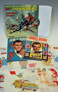 Rare Gildrose James Bond 007 child's pillow case depicting various 007 logos with illustrations of f