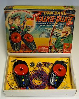 Merit No.3100 "Dan Dare" Walkie Talkie Set finished in red and black - overall condition appears to