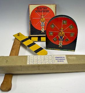 An early 20th Century Chad Valley Semaphore Signalling Tutor together with 1933 Electric Semaphore,
