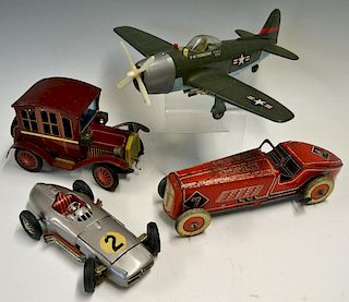 Selection of Tin Plate and Plastic Toys to consist of clockwork Mettoy Racing car, battery operated