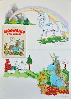 Original Comic Artwork Moonbird illustration colour artwork by Mike Higgs together with a Moonbird a