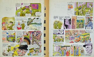 Original Comic Artwork Two pages of On The Buses original colour comic strip artwork by Harry North
