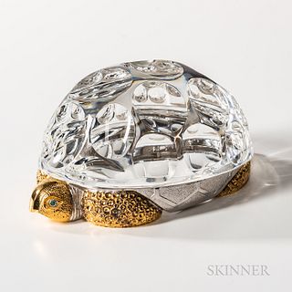 Steuben Sterling Silver, 18kt Gold, and Glass "Turtle" Sculpture