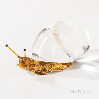 Steuben Sterling Silver, 18kt Gold, and Glass "Snail" Sculpture