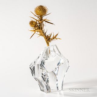 Steuben Sterling Silver, 18kt Gold, and Glass "Thistle Rock" Sculpture