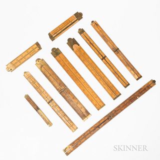 Ten Brass and Boxwood Folding Rulers
