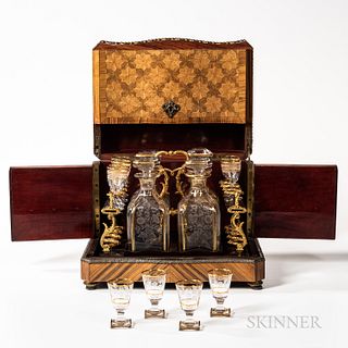 Louis XV-style Gilt-mounted Kingwood and Tulipwood Parquetry Liquor Box or Tantalus
