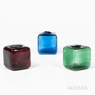 Three Blown Colored Glass Cubes