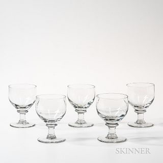 Set of Five Clear Blown Glass Goblets