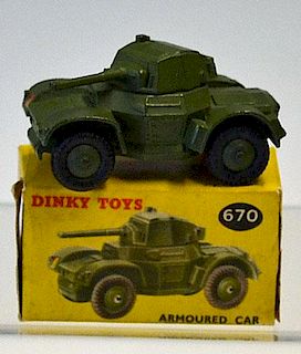 Dinky Toys Armoured Car No. 670 (Daimler) in good condition with original box (writing on)