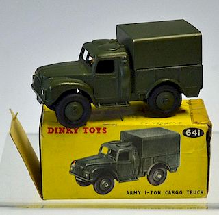 Dinky Toys Army 1 Ton Cargo Truck  No. 641 in good condition with original box (writing on, used)