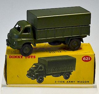 Dinky Toys 3-ton Army Wagon No.621 (Bedford) in good condition with driver and original box (writing