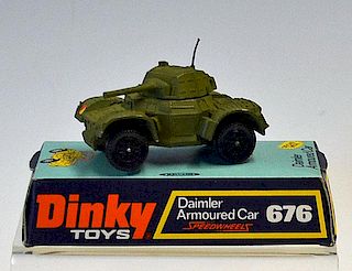 Dinky Toys Daimler Armoured Car No.676 in good condition with aerial and in original open top box