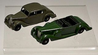 Dinky Toys selection to include Lagonda and a Riley RM, without boxes, in green, with some wear to b