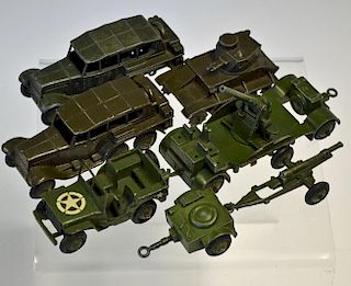 Dinky Toys  Army Vehicle Selection to include Light Tank No152a (missing chains and aerial), 2x Reco