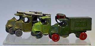 Tootsie Toy  Selection of Vehicles c1920 on Mack truck Chassis, to include Mail Van with metal wheel