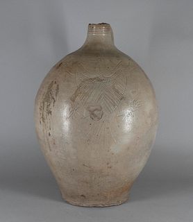 Salt-Glazed Stoneware Jug with Incised Eagle