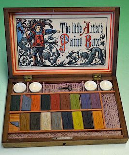 Victorian / Edwardian Water Colour Paint box having 18 different colours unused featuring a Zulu fig