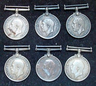 WWI British War Medals 55031 Hemmingway, 90327 Barker, 3710 Joyser, 27927 Ewbank, M2-121061 Gittins