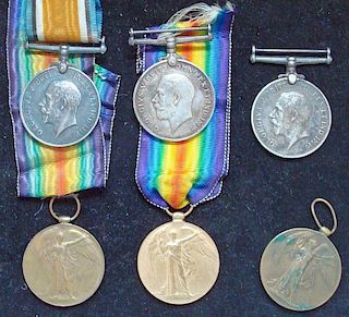 3 x WWI British War and Victory Medal Pairs 25691 Colley, 21109 Seller and 31342 Newband
