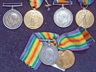 3 x WWI British War and Victory Medal Pairs 85082 Breckon, 58372 Pearson and 203601 Rycroft