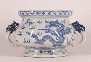Chinese Blue and White 'Dragon' Censer