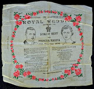 Scarce 1934 Royal Wedding Commemorative Napkin a paper souvenir in commemoration of the Royal Weddin