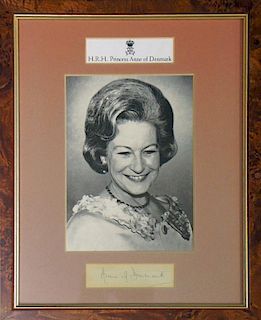 Royalty HRH Princess Anne of Denmark signed presentation portrait photograph print signed below in i