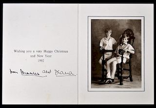 Royalty 1992 Signed Prince and Princess of Wales Christmas card signed Charles and Diana depicting W