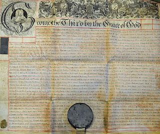 George III Recovery Deed Document c1760 Cambridgeshire with ornate portrait, capital letter and head