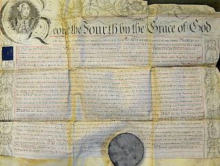 George IV Recovery Deed Document c1820 Cambridgeshire with ornate portrait, capital letter, heading