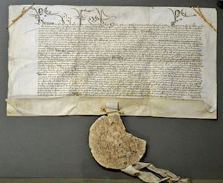 <p>Cheshire Henry VI Royal Pardon 1458 for William Bulkeley, Eyton in Cheshire in relation to partic