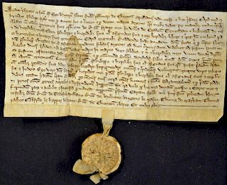 Shropshire c1320 Deed of Gift in relation to Criddon, Bridgnorth, undated with a fine white wax seal