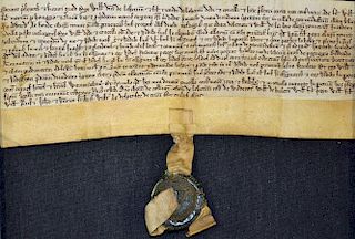 Garmudeston c1240 Deed of Gift in relation to land in the town of Garmudeston, with an intact black