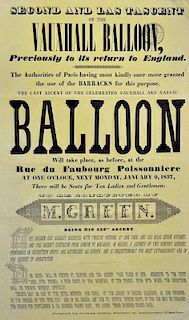 Advertising Poster 1837 In English advertising The Ascent of Mr. Green 'Vauxhall (Nassau) Balloon da