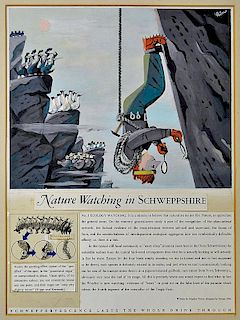Original Advertising Poster Schweppes original artwork Schweppes 'Nature Watching in Schweppshire' a