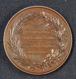 Entertainment George Frederick Handel Commemorative Bronze Medallion 1859 The Great Centenary Concer