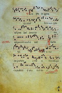 Antiphonic circa 1400-1480 large impressive sheet of Choral music with two finely detailed Initial L