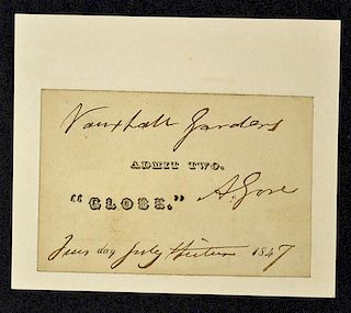 Rare Vauxhall Gardens Ticket 1847 for 'The Globe' within the Gardens ticket for two people. Black pr