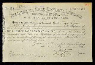 Great Britain Share Certificate The Chester Race Company 1893 (Horse Racing). Certificate for 114 sh