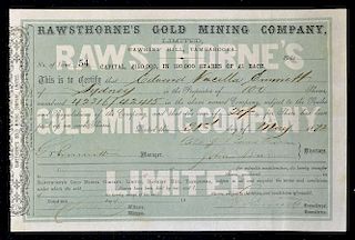 Australia Share Certificate Rawsthornes Gold Mining Company Limited 1872 (Hawkins Hill, Tambaroora,