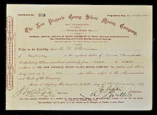 Australia Share Certificate The New Pinnacle Group Silver Mining Company Ltd 1897 (Mine at broken Hi