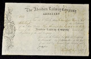 Great Britain Share Certificate The Aberdeen Railway Company 1845 certificate for a large holding of