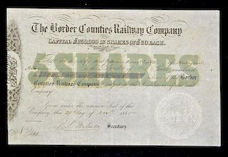 Great Britain Share Certificate The Border Counties Railway Company 1855 (A 26 mile line from Hexham